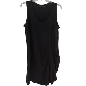 AllSaints Silk Tank Dress Black Molinet Gathered Waist Knee Length US 10 | UK 14